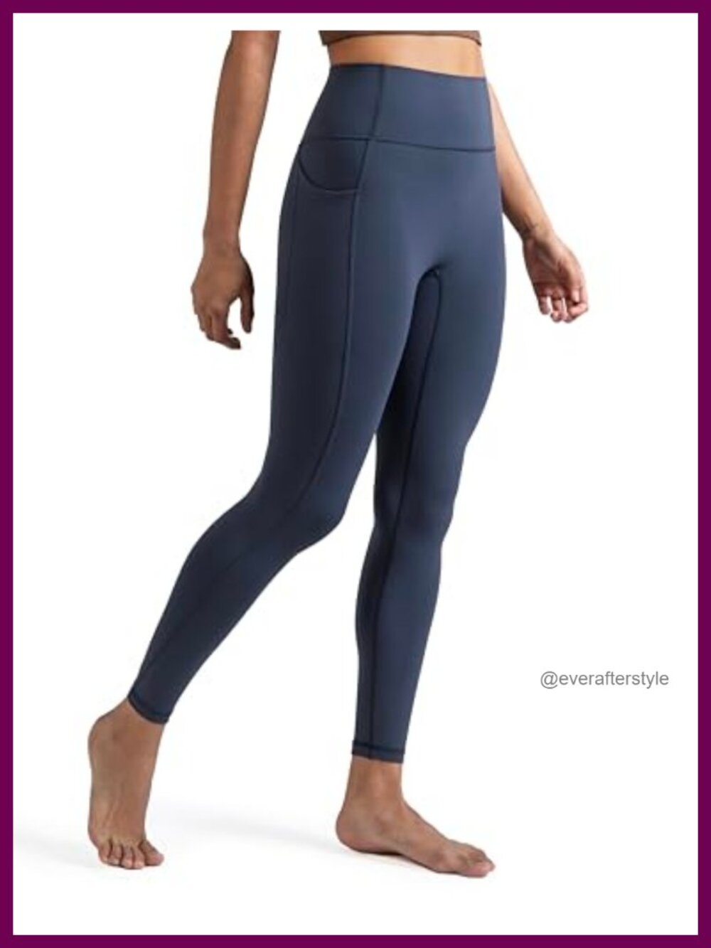 High-Waisted No Front Seam Yoga Leggings with Pockets, Nylon Blend, Petite
